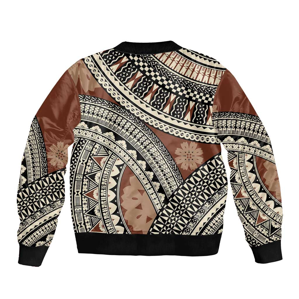 Bula Fiji Classic Masi Tapa Sleeve Zip Bomber Jacket Vintage Brown LT7 - Polynesian Pride