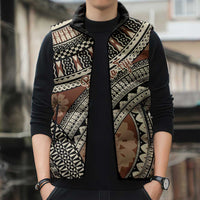 Bula Fiji Classic Masi Tapa Sleeveless Puffer Jacket Vintage Brown - Polynesian Pride