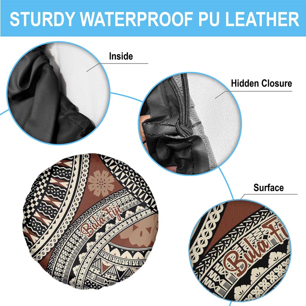 Bula Fiji Classic Masi Tapa Spare Tire Cover Vintage Brown - Polynesian Pride
