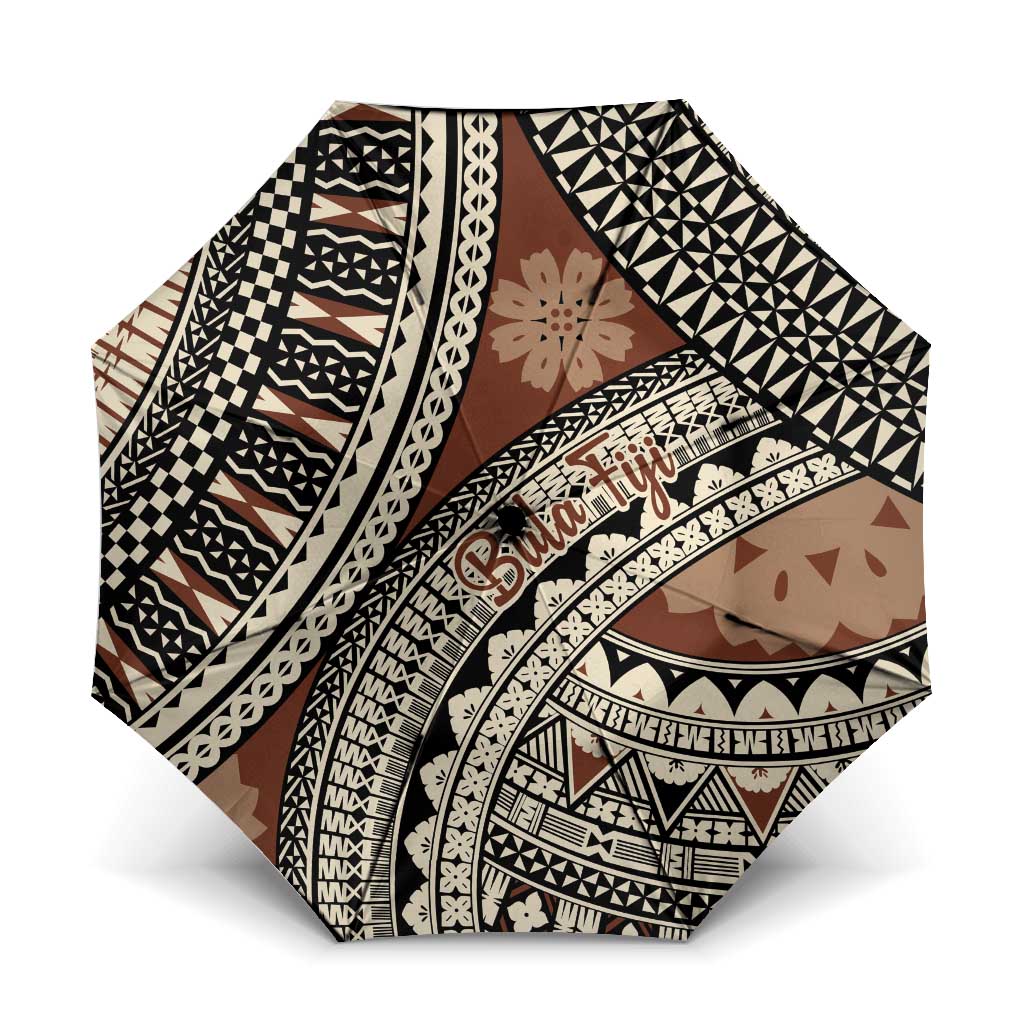 Bula Fiji Classic Masi Tapa Umbrella Vintage Brown - Polynesian Pride