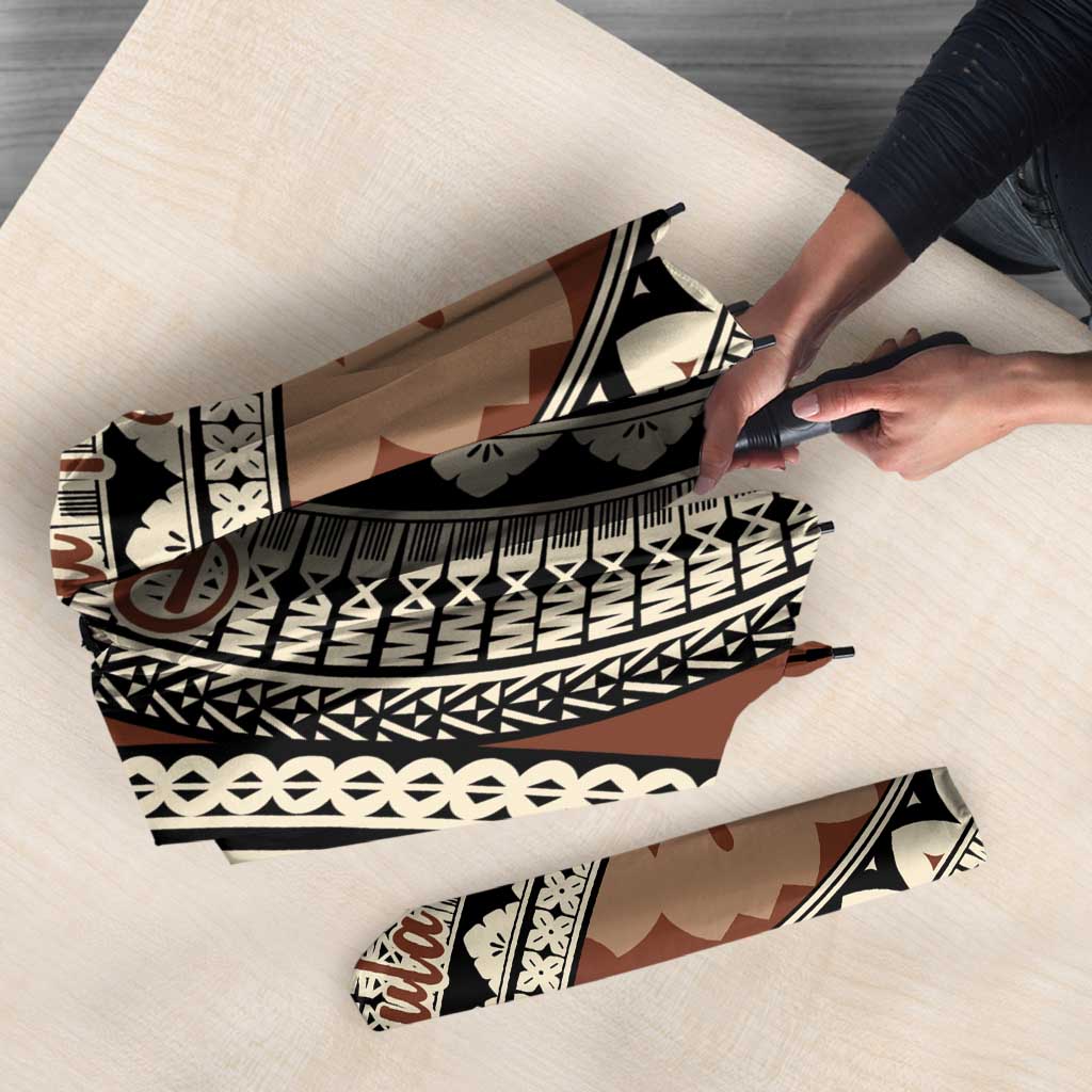 Bula Fiji Classic Masi Tapa Umbrella Vintage Brown - Polynesian Pride