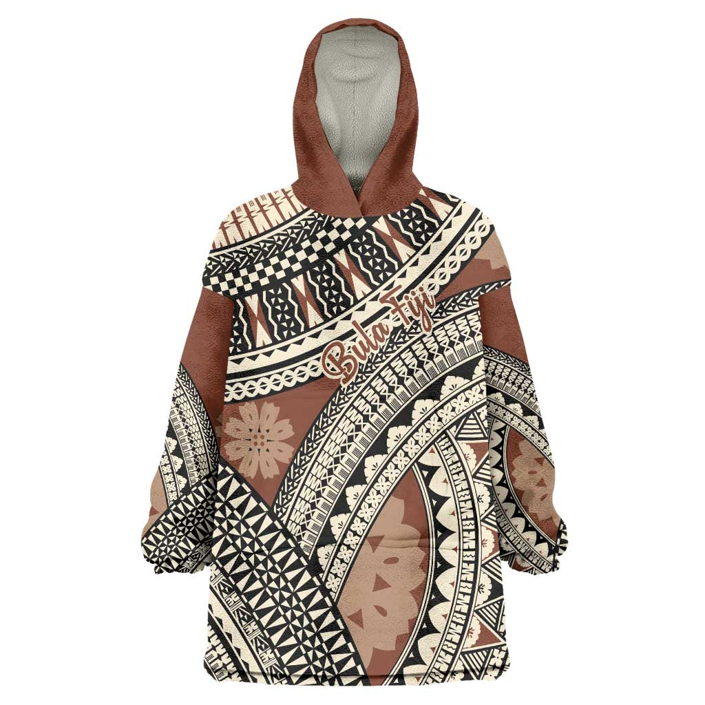 Bula Fiji Classic Masi Tapa Wearable Blanket Hoodie Vintage Brown - Polynesian Pride