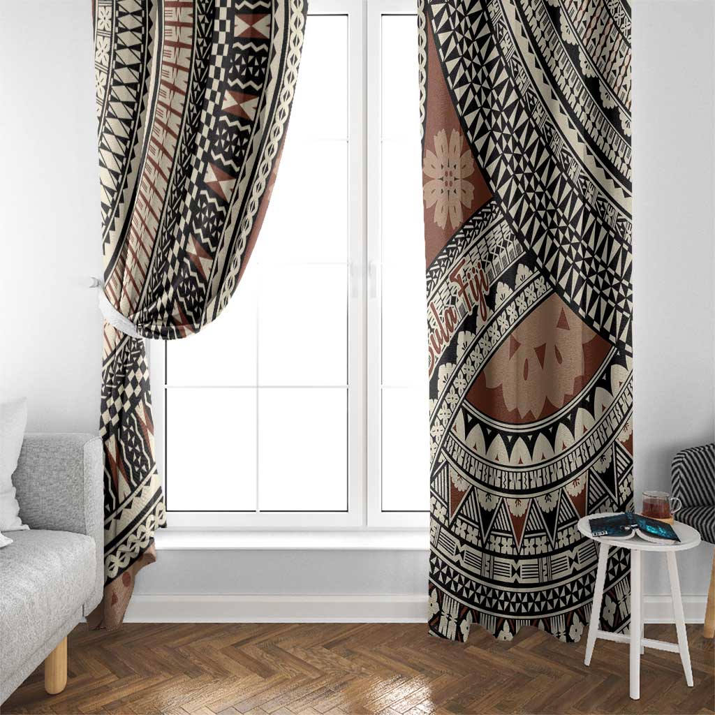 Bula Fiji Classic Masi Tapa Window Curtain Vintage Brown - Polynesian Pride