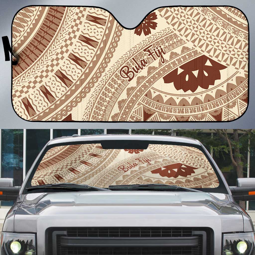 Bula Fiji Classic Masi Tapa Auto Sun Shade Vintage Beige - Polynesian Pride