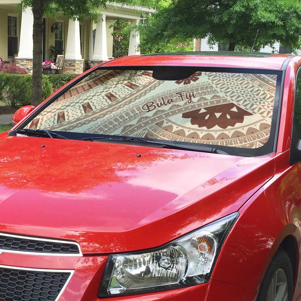 Bula Fiji Classic Masi Tapa Auto Sun Shade Vintage Beige - Polynesian Pride