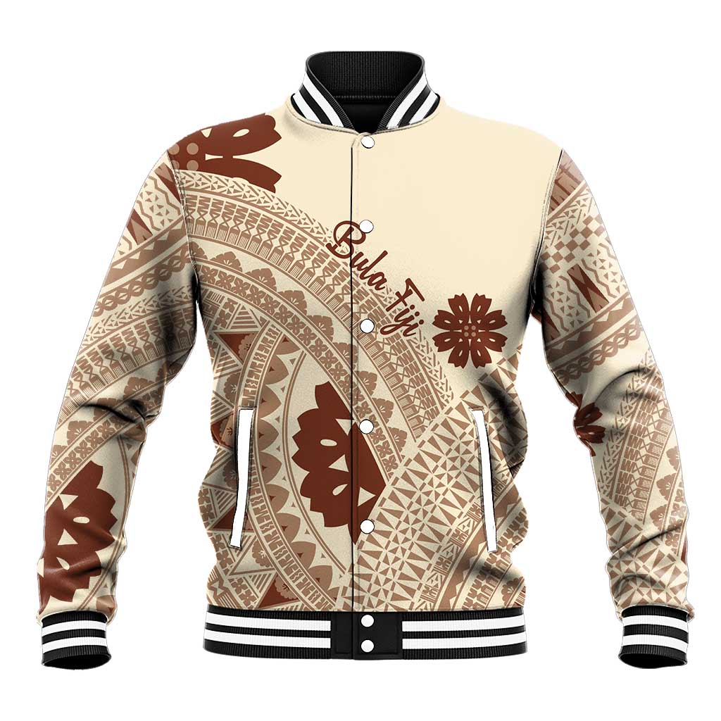 Bula Fiji Classic Masi Tapa Baseball Jacket Vintage Beige - Polynesian Pride