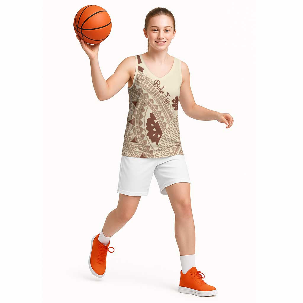Bula Fiji Classic Masi Tapa Basketball Jersey Vintage Beige - Polynesian Pride