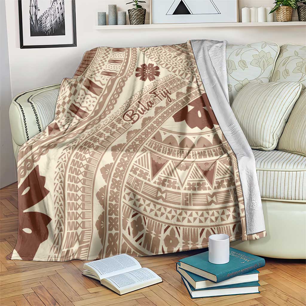 Bula Fiji Classic Masi Tapa Blanket Vintage Beige - Polynesian Pride