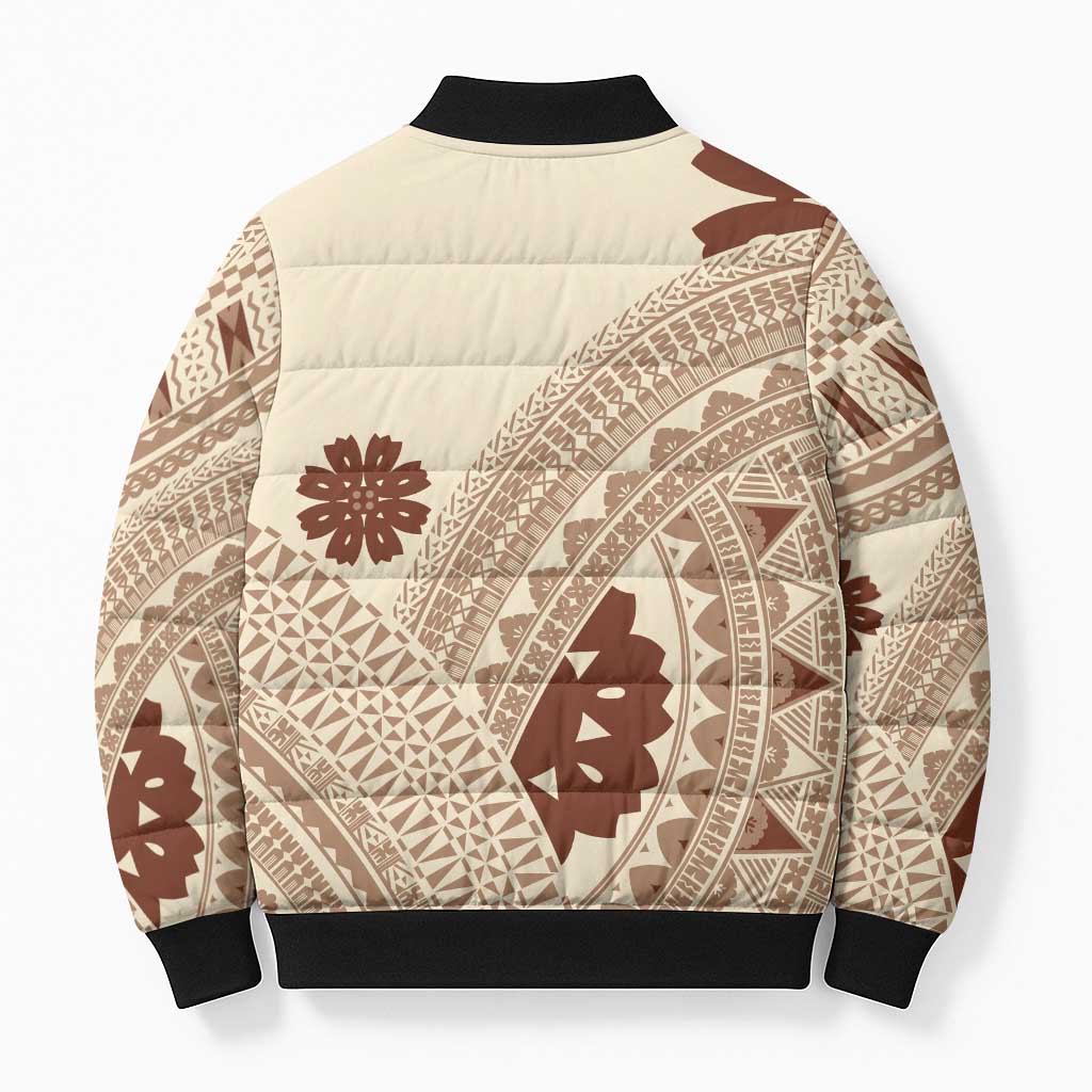 Bula Fiji Classic Masi Tapa Bomber Puffer Jacket Vintage Beige - Polynesian Pride