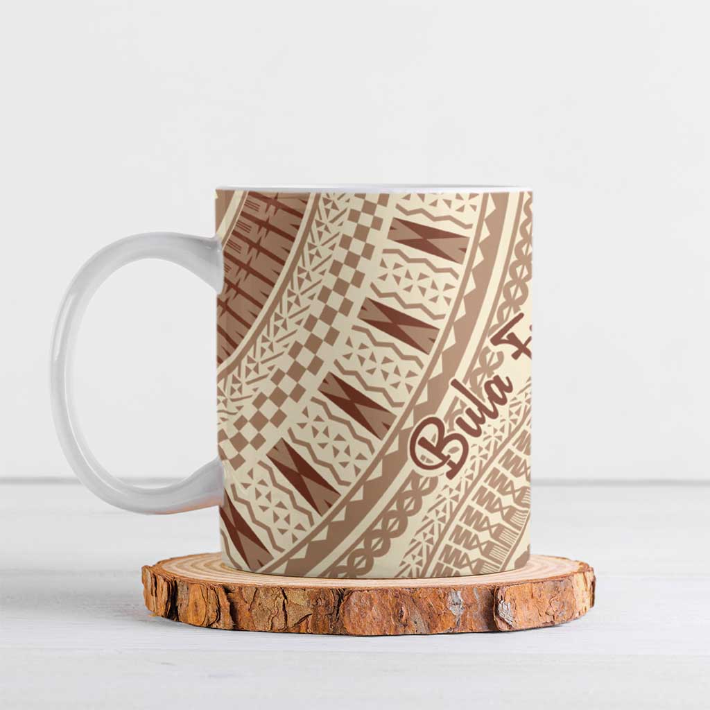 Bula Fiji Classic Masi Tapa Ceramic Mug Vintage Beige - Polynesian Pride