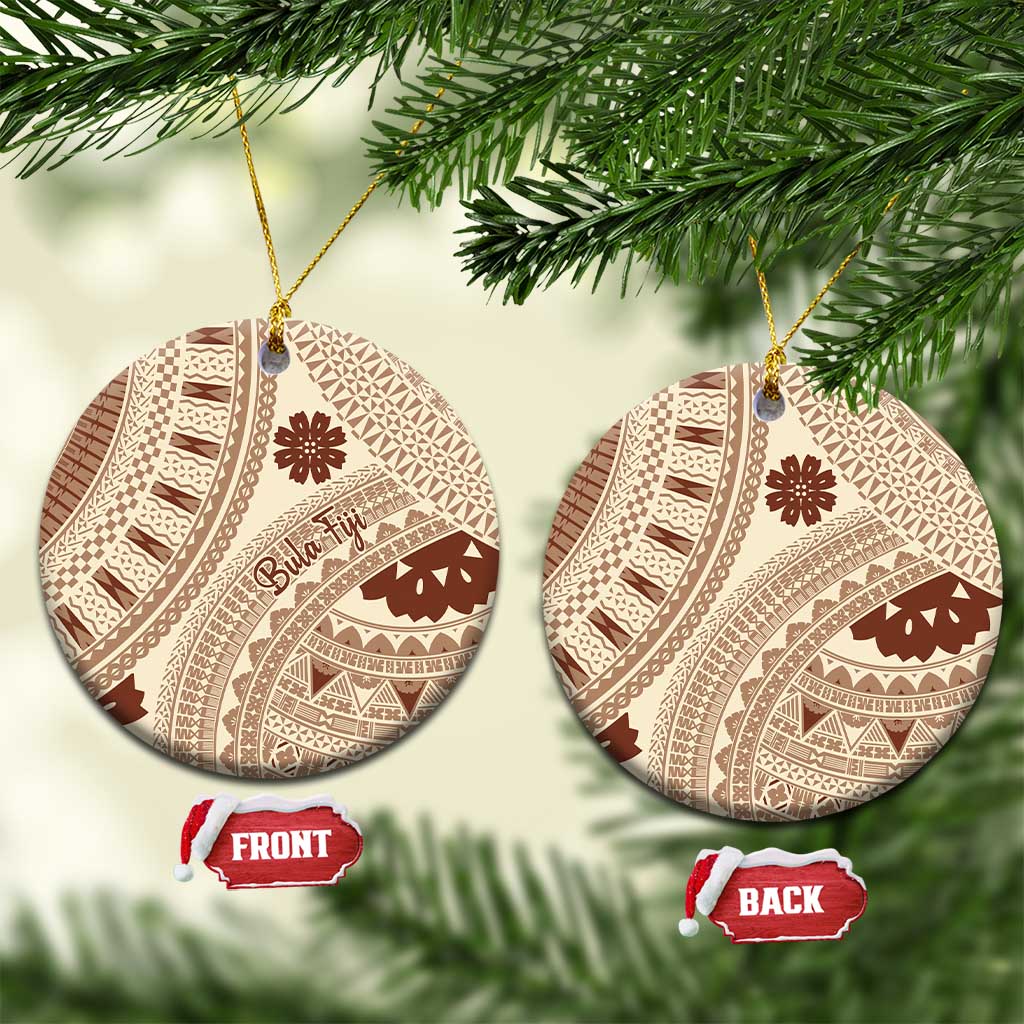 Bula Fiji Classic Masi Tapa Ceramic Ornament Vintage Beige LT7 Circle Beige - Polynesian Pride
