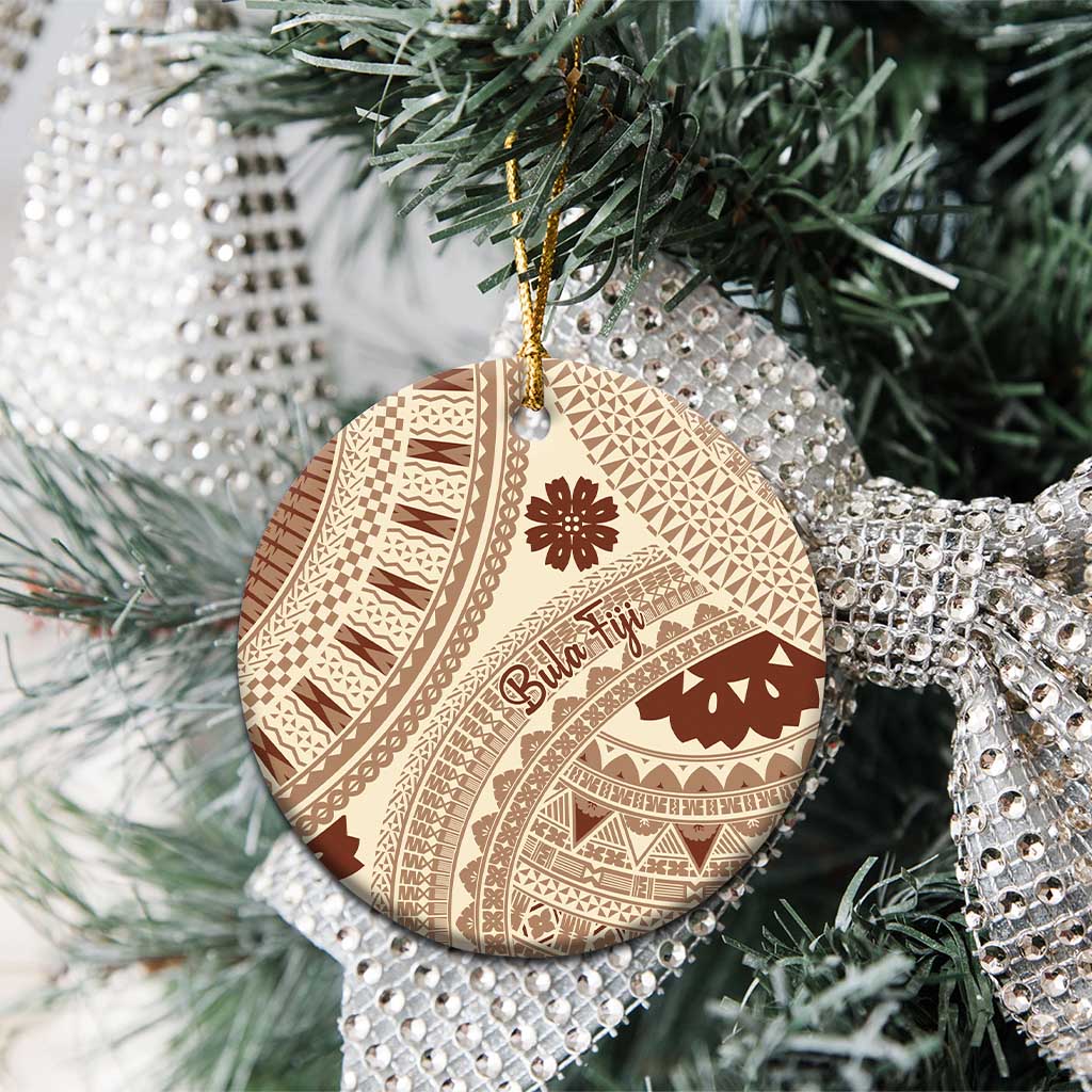 Bula Fiji Classic Masi Tapa Ceramic Ornament Vintage Beige LT7 - Polynesian Pride