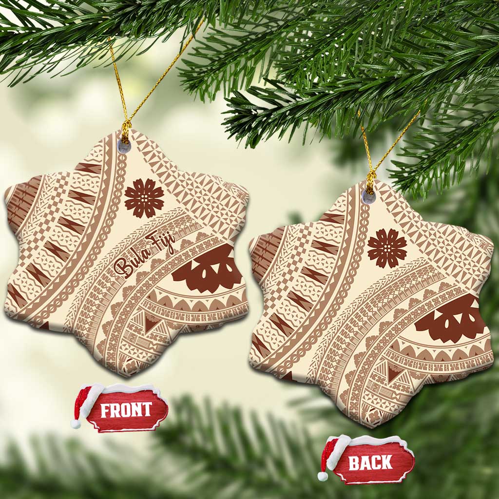 Bula Fiji Classic Masi Tapa Ceramic Ornament Vintage Beige LT7 Snow Flake Beige - Polynesian Pride