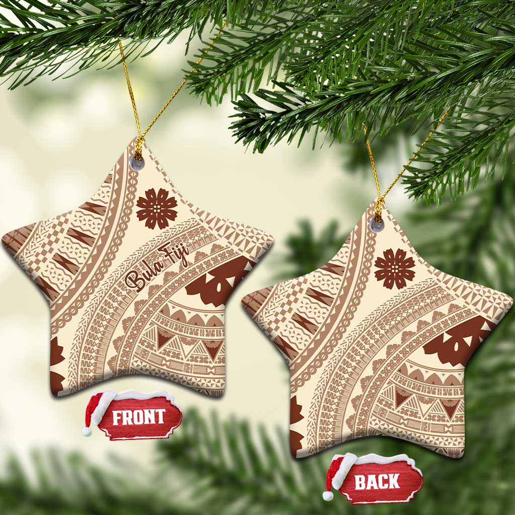Bula Fiji Classic Masi Tapa Ceramic Ornament Vintage Beige LT7 Star Beige - Polynesian Pride