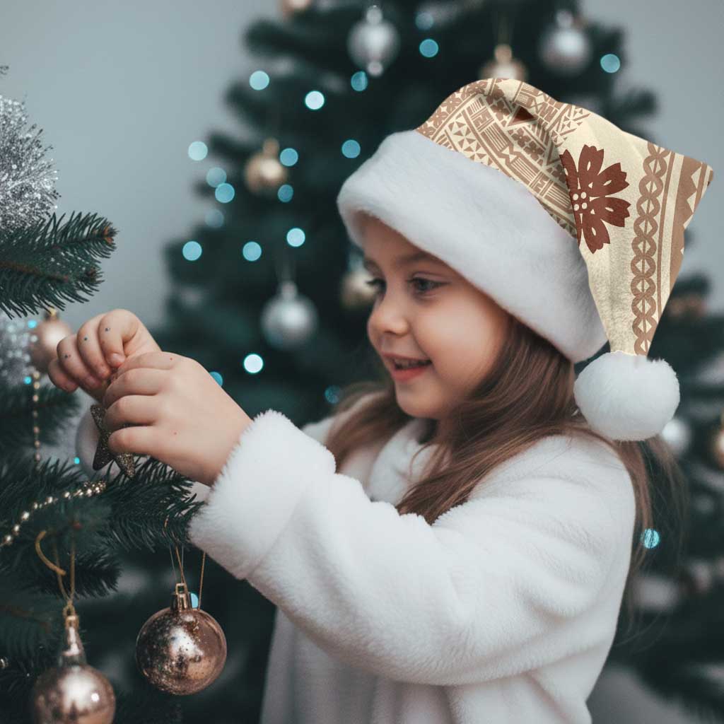 Bula Fiji Classic Masi Tapa Christmas Santa Hat Vintage Beige - Polynesian Pride