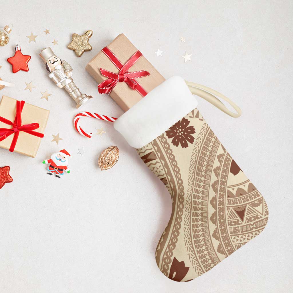 Bula Fiji Classic Masi Tapa Christmas Stocking Vintage Beige LT7 - Polynesian Pride