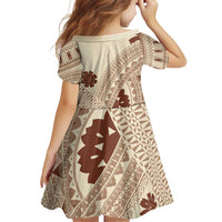 Bula Fiji Classic Masi Tapa Family Matching Off Shoulder Short Dress and Hawaiian Shirt Vintage Beige - Polynesian Pride