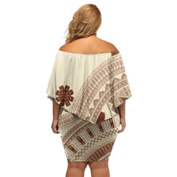 Bula Fiji Classic Masi Tapa Family Matching Off Shoulder Short Dress and Hawaiian Shirt Vintage Beige - Polynesian Pride