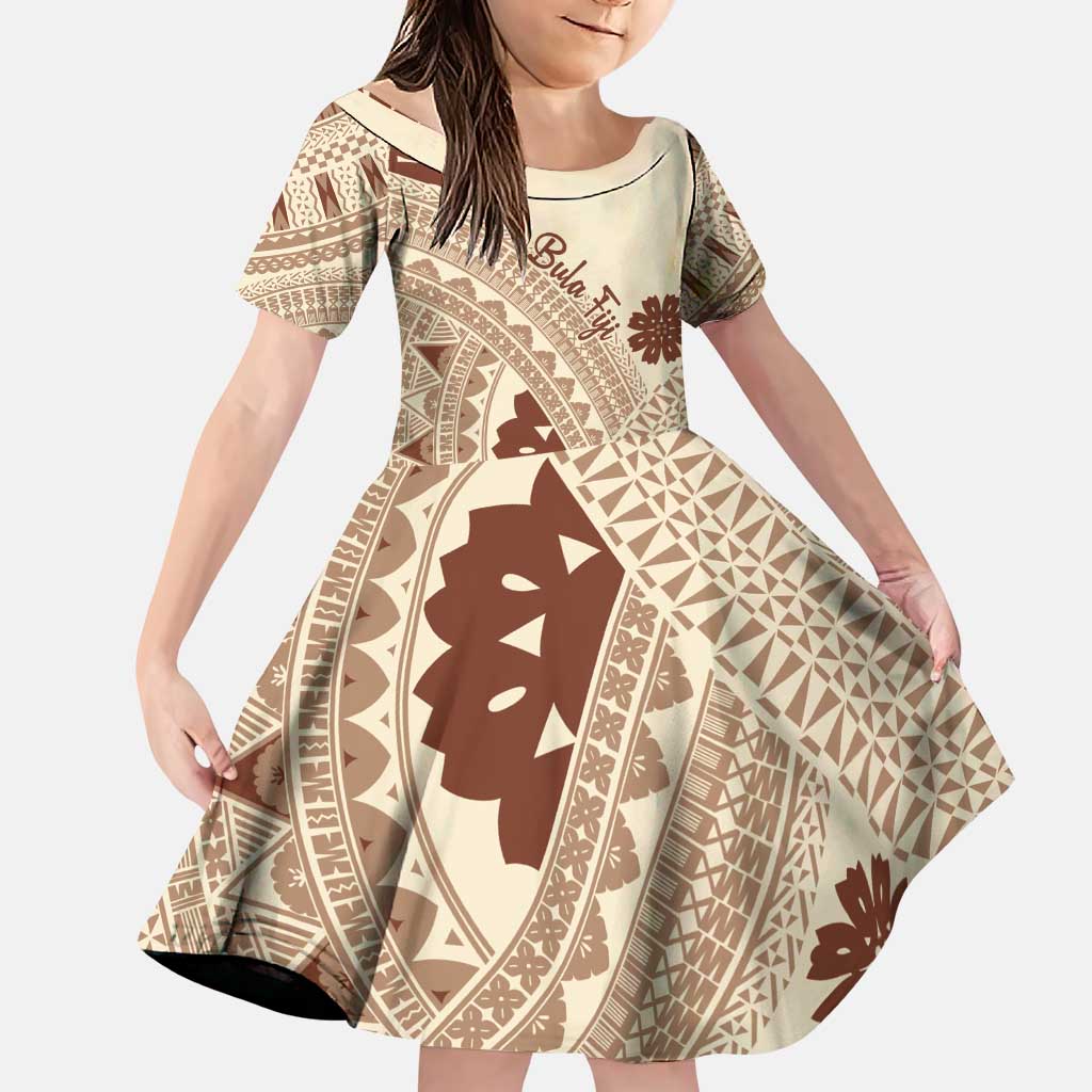 Bula Fiji Classic Masi Tapa Family Matching Puletasi and Hawaiian Shirt Vintage Beige - Polynesian Pride