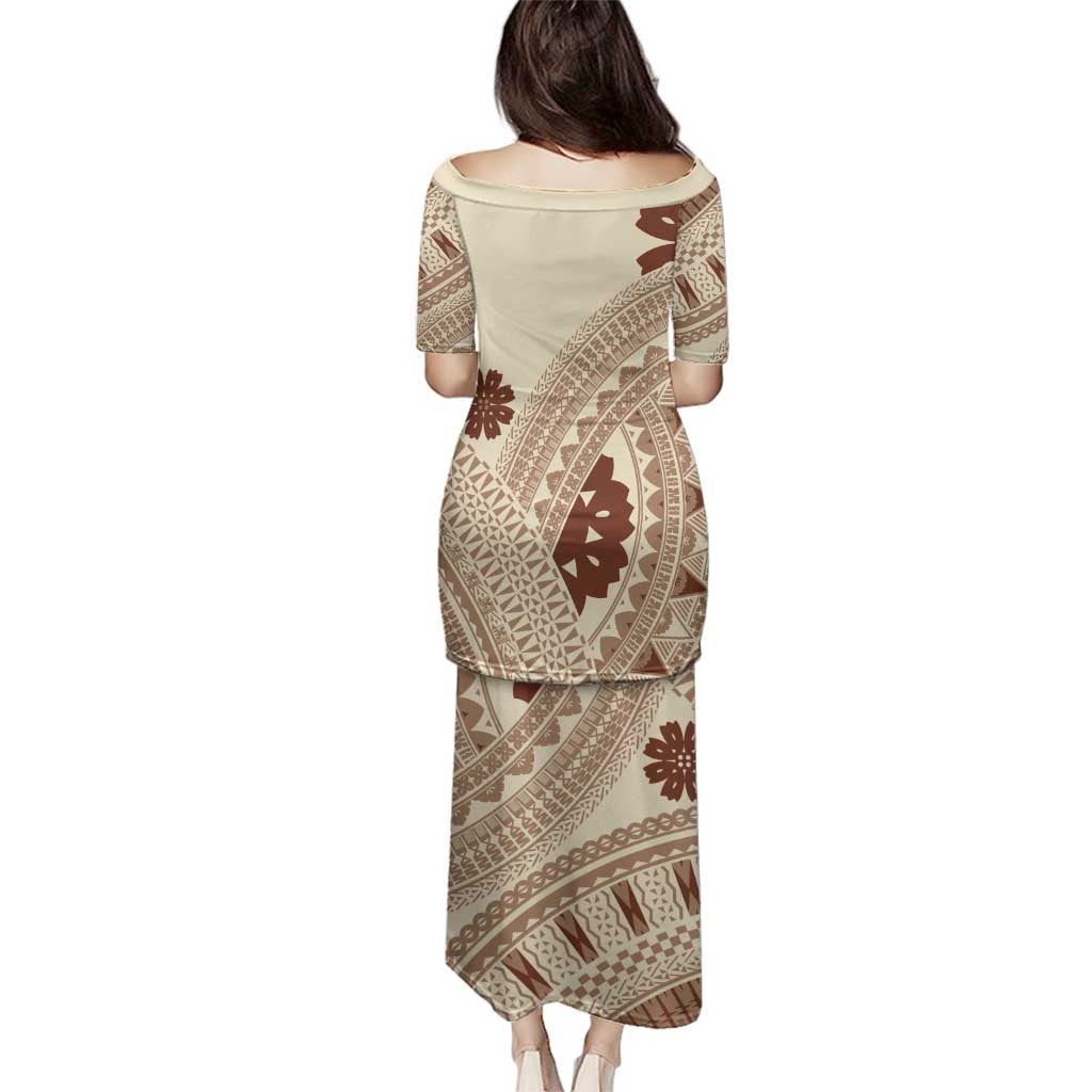 Bula Fiji Classic Masi Tapa Family Matching Puletasi and Hawaiian Shirt Vintage Beige - Polynesian Pride