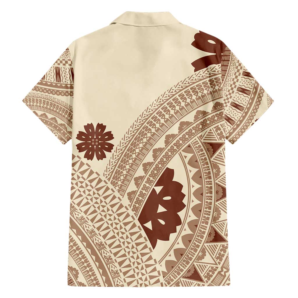 Bula Fiji Classic Masi Tapa Family Matching Short Sleeve Bodycon Dress and Hawaiian Shirt Vintage Beige - Polynesian Pride