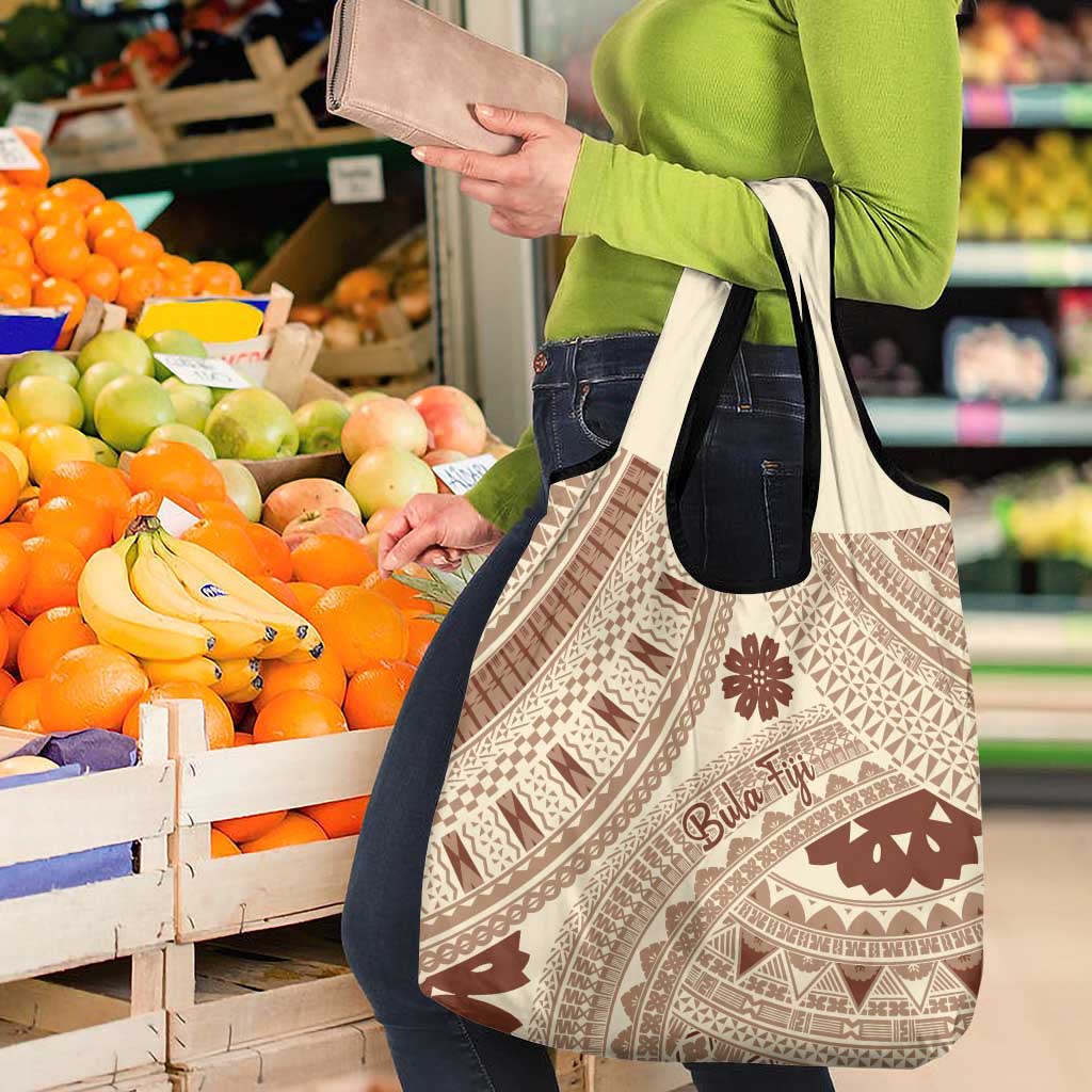 Bula Fiji Classic Masi Tapa Grocery Bag Vintage Beige - Polynesian Pride
