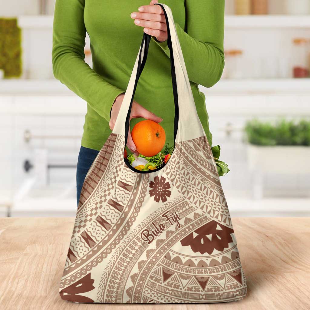 Bula Fiji Classic Masi Tapa Grocery Bag Vintage Beige - Polynesian Pride