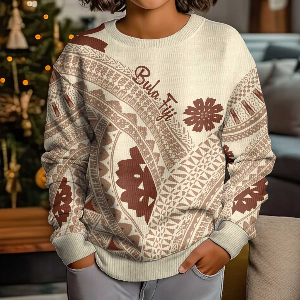 Bula Fiji Classic Masi Tapa Kid Ugly Christmas Sweater Vintage Beige - Polynesian Pride