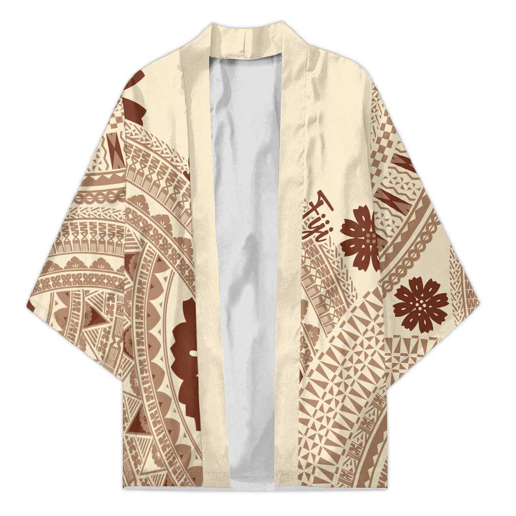 Bula Fiji Classic Masi Tapa Kimono Vintage Beige - Polynesian Pride