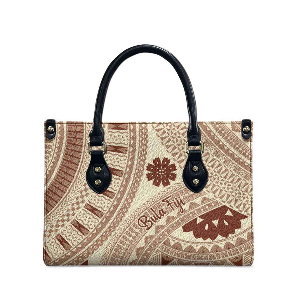 Bula Fiji Classic Masi Tapa Leather Bag Vintage Beige - Polynesian Pride