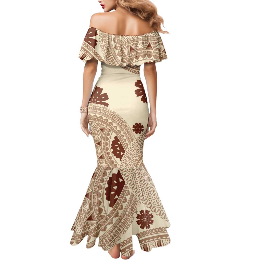 Bula Fiji Classic Masi Tapa Mermaid Dress Vintage Beige - Polynesian Pride