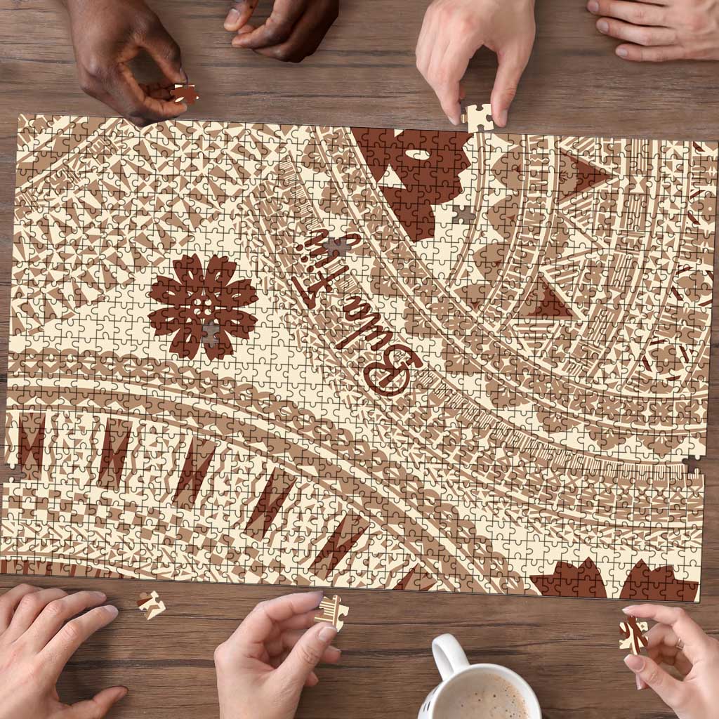 Bula Fiji Classic Masi Tapa Puzzle Vintage Beige - Polynesian Pride