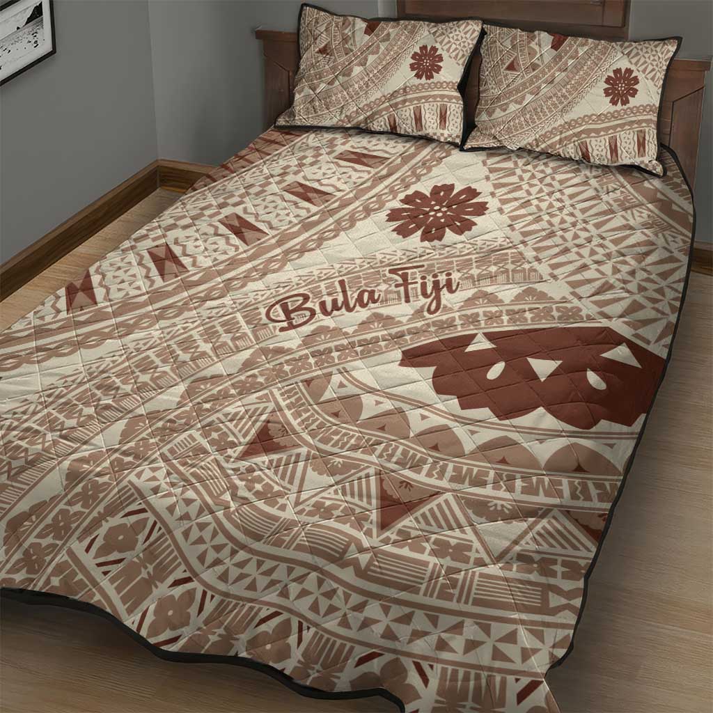 Bula Fiji Classic Masi Tapa Quilt Bed Set Vintage Beige - Polynesian Pride