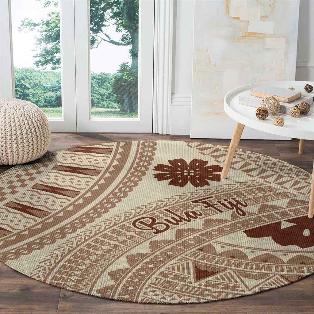Bula Fiji Classic Masi Tapa Round Carpet Vintage Beige - Polynesian Pride