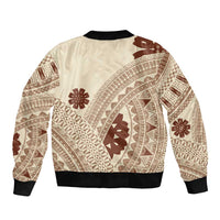 Bula Fiji Classic Masi Tapa Sleeve Zip Bomber Jacket Vintage Beige LT7 - Polynesian Pride