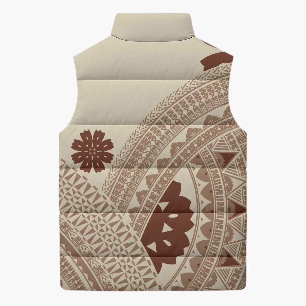 Bula Fiji Classic Masi Tapa Sleeveless Puffer Jacket Vintage Beige LT7 - Polynesian Pride