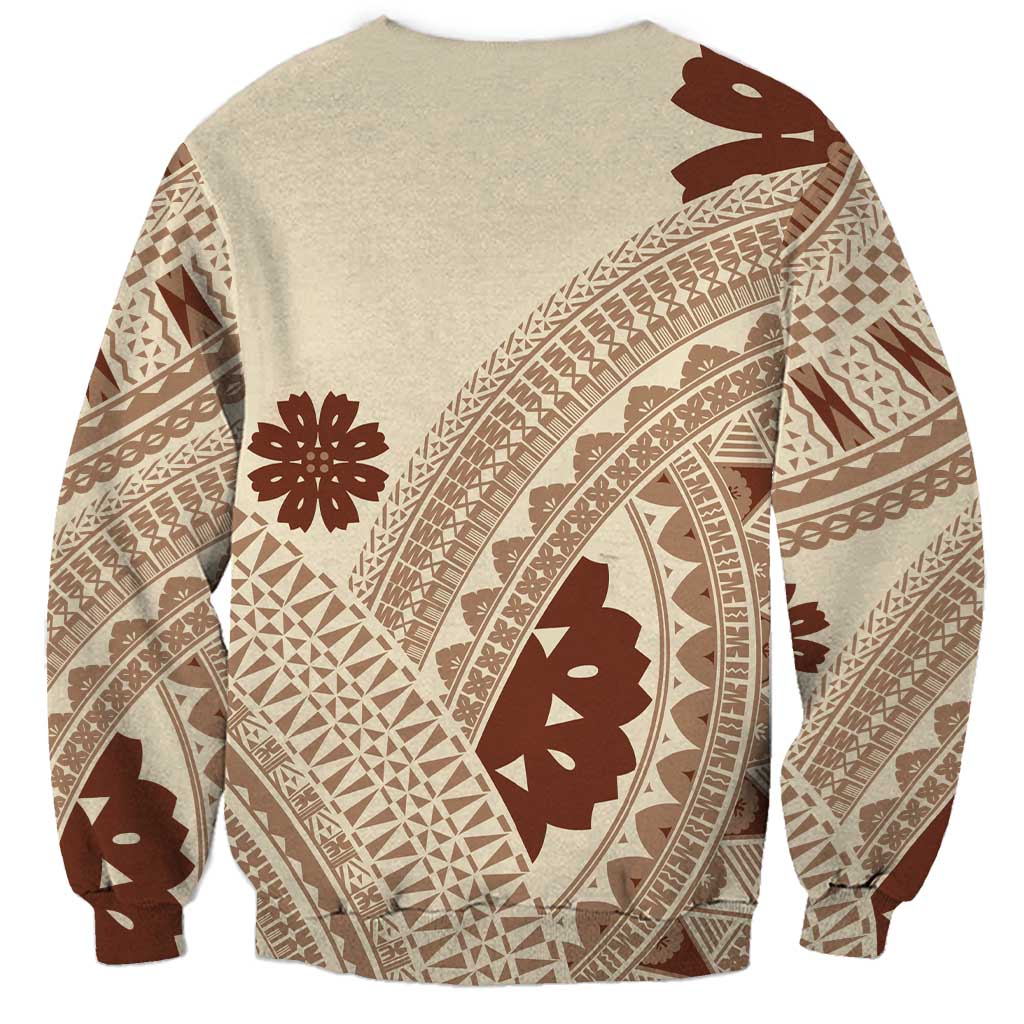Bula Fiji Classic Masi Tapa Sweatshirt Vintage Beige LT7 - Polynesian Pride