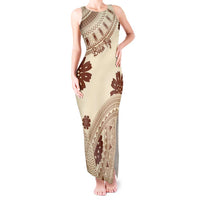 Bula Fiji Classic Masi Tapa Tank Maxi Dress Vintage Beige - Polynesian Pride