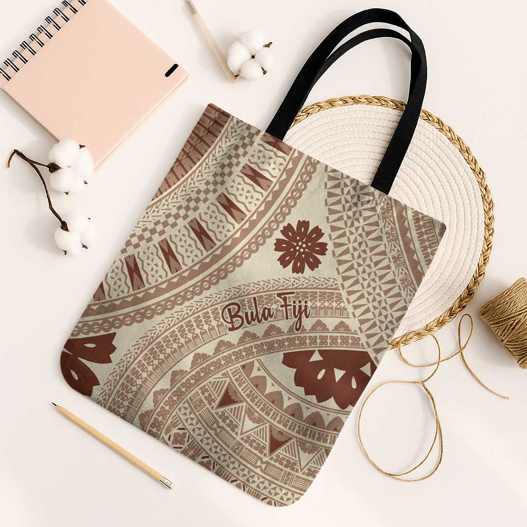 Bula Fiji Classic Masi Tapa Tote Bag Vintage Beige - Polynesian Pride