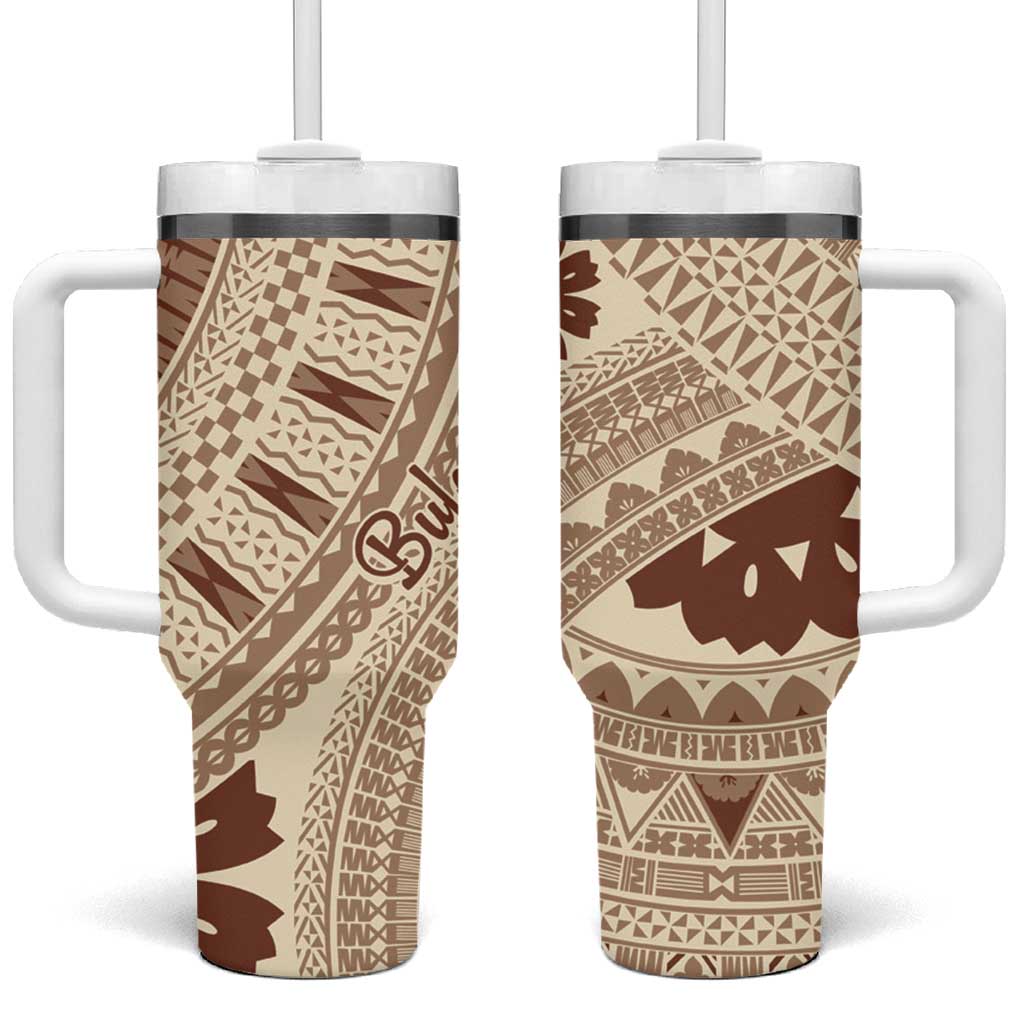 Bula Fiji Classic Masi Tapa Tumbler With Handle Vintage Beige - Polynesian Pride
