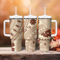 Bula Fiji Classic Masi Tapa Tumbler With Handle Vintage Beige - Polynesian Pride