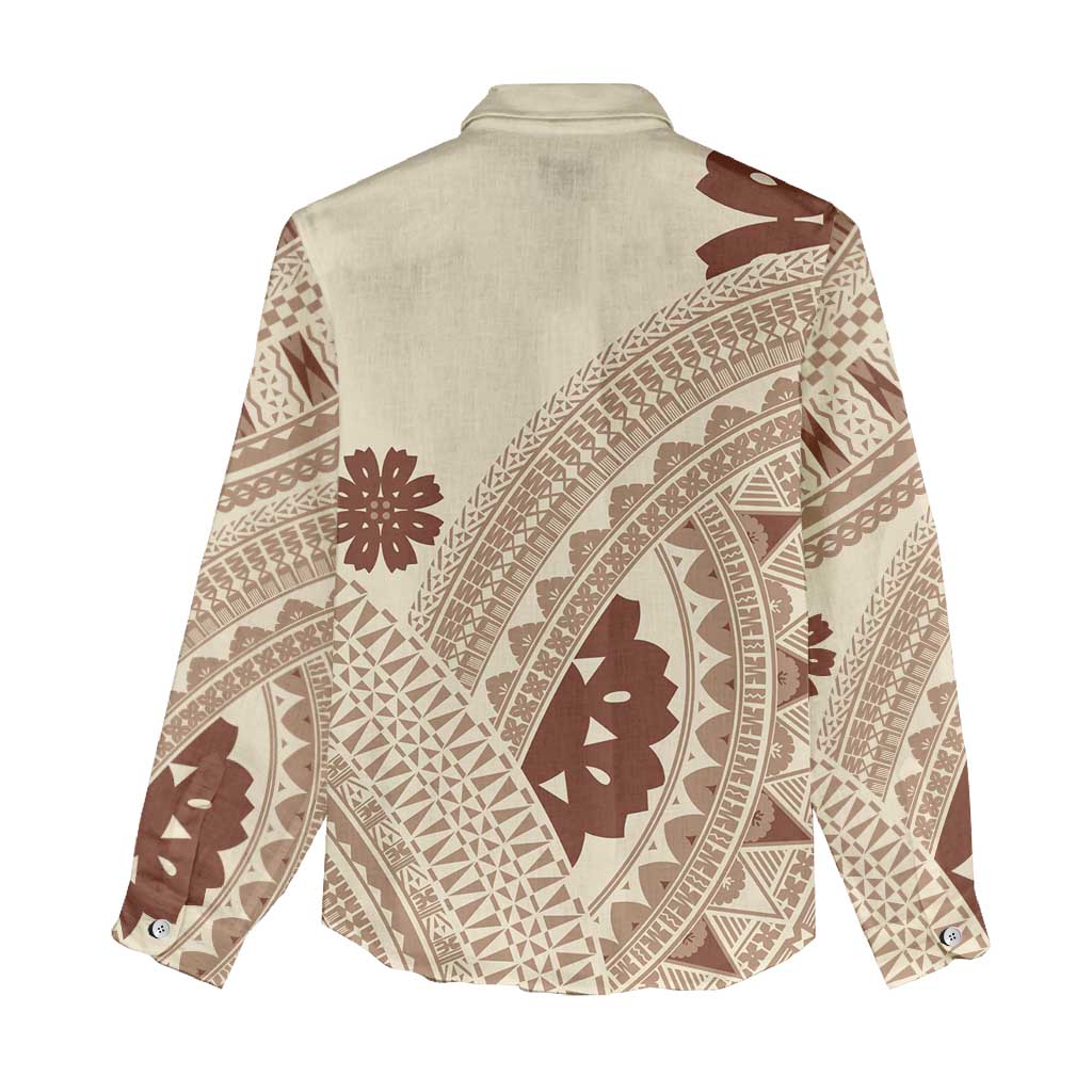 Bula Fiji Classic Masi Tapa Women Casual Shirt Vintage Beige LT7 - Polynesian Pride