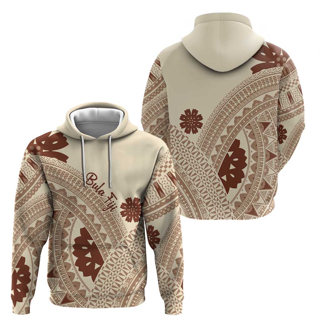 Bula Fiji Classic Masi Tapa Zip Hoodie Vintage Beige - Polynesian Pride