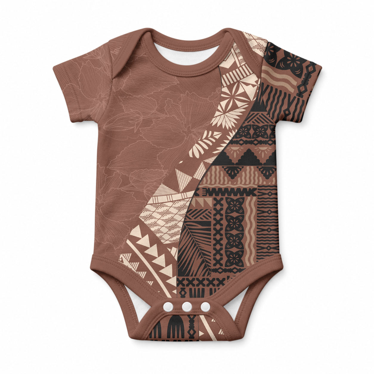Bula Fiji Baby Onesie Tribal Masi Tapa - Brown