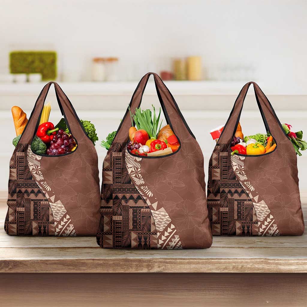Bula Fiji Grocery Bag Tribal Masi Tapa - Brown
