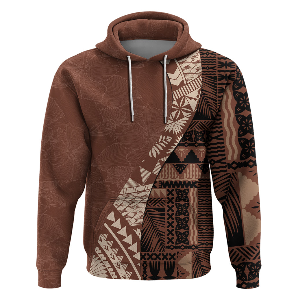 Bula Fiji Hoodie Tribal Masi Tapa - Brown LT7 Pullover Hoodie Brown - Polynesian Pride