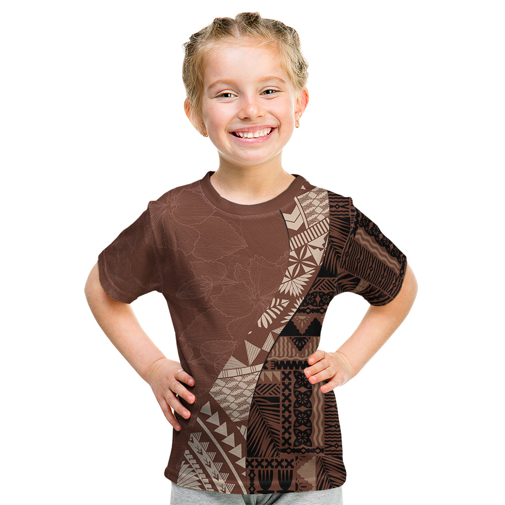 Bula Fiji Kid T Shirt Tribal Masi Tapa - Brown LT7 Brown - Polynesian Pride