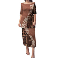 Bula Fiji Puletasi Tribal Masi Tapa - Brown LT7 Long Dress Brown - Polynesian Pride
