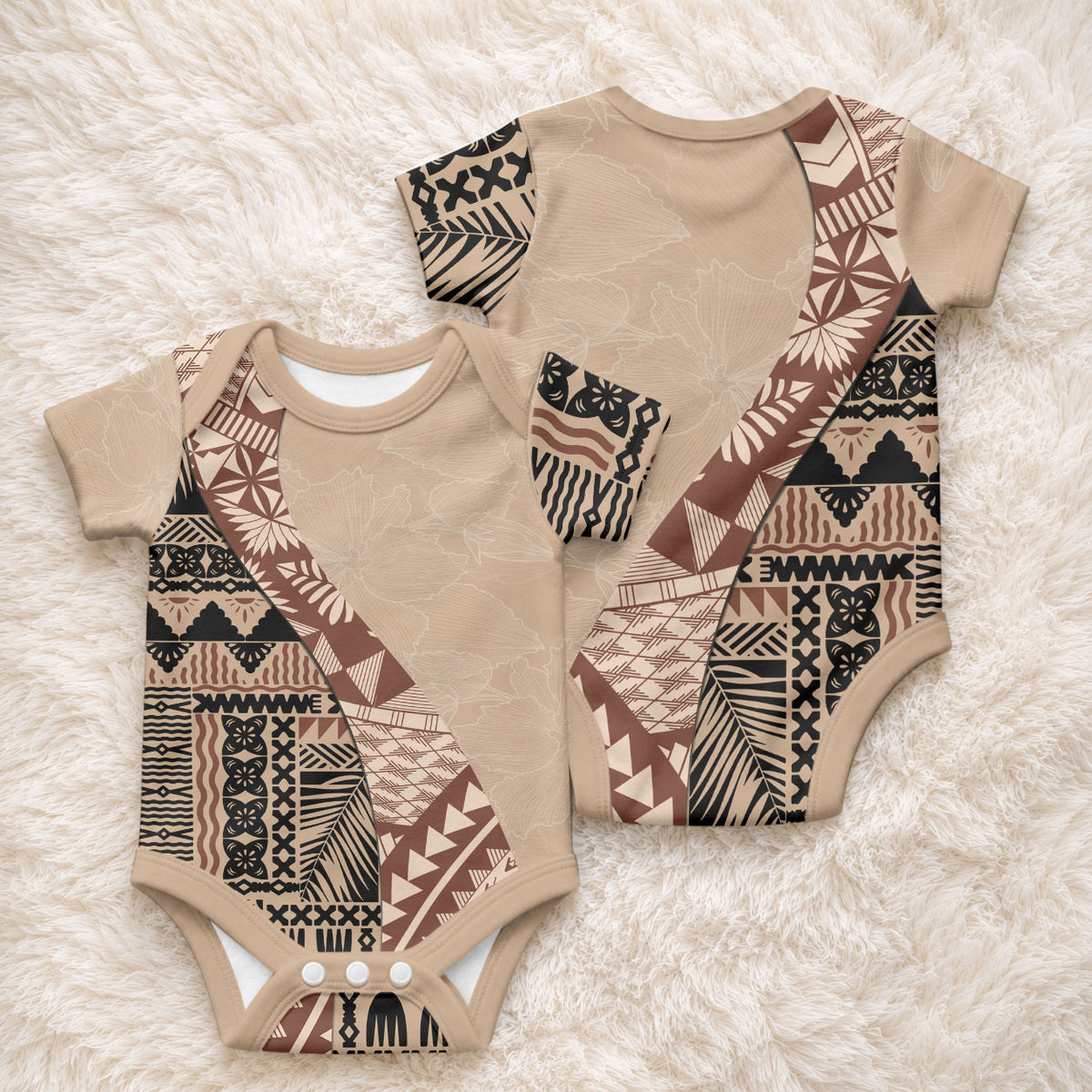 Bula Fiji Baby Onesie Tribal Masi Tapa - Beige