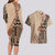 Bula Fiji Couples Matching Long Sleeve Bodycon Dress and Hawaiian Shirt Tribal Masi Tapa - Beige LT7 - Polynesian Pride